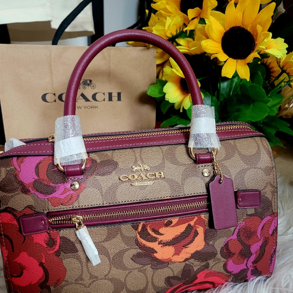 Coach Floral Crossbody Bag in Brown and Red